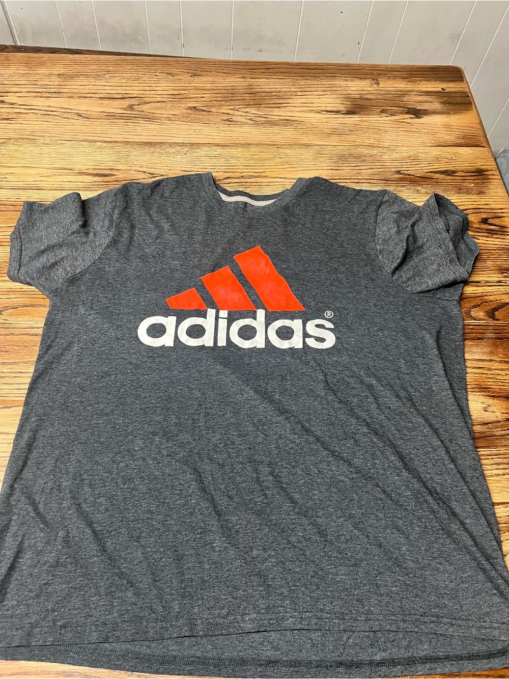adidas Dark Gray Short Sleeve Tee with Red Logo